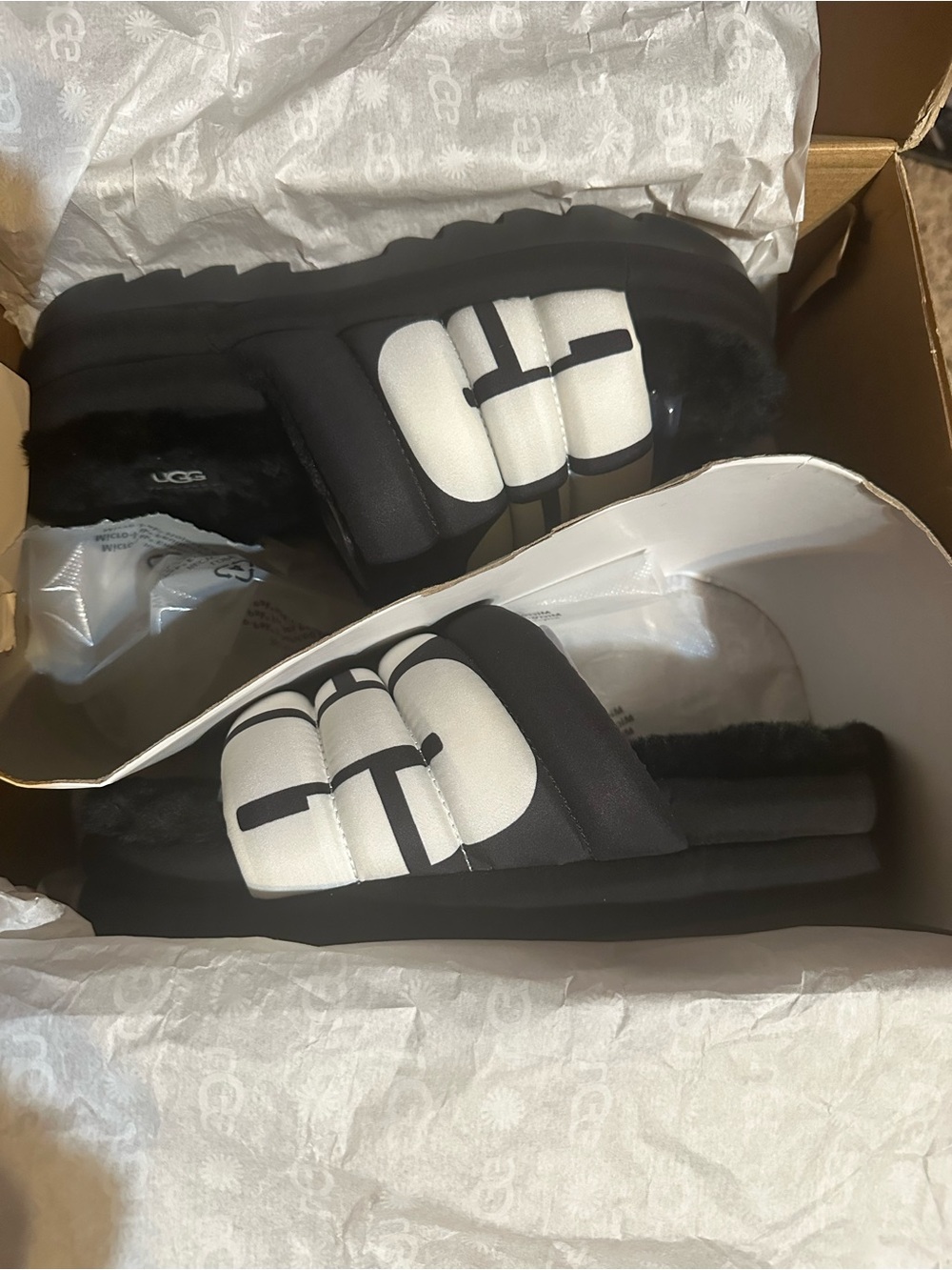 UGG Black and White Padded Slide Slippers